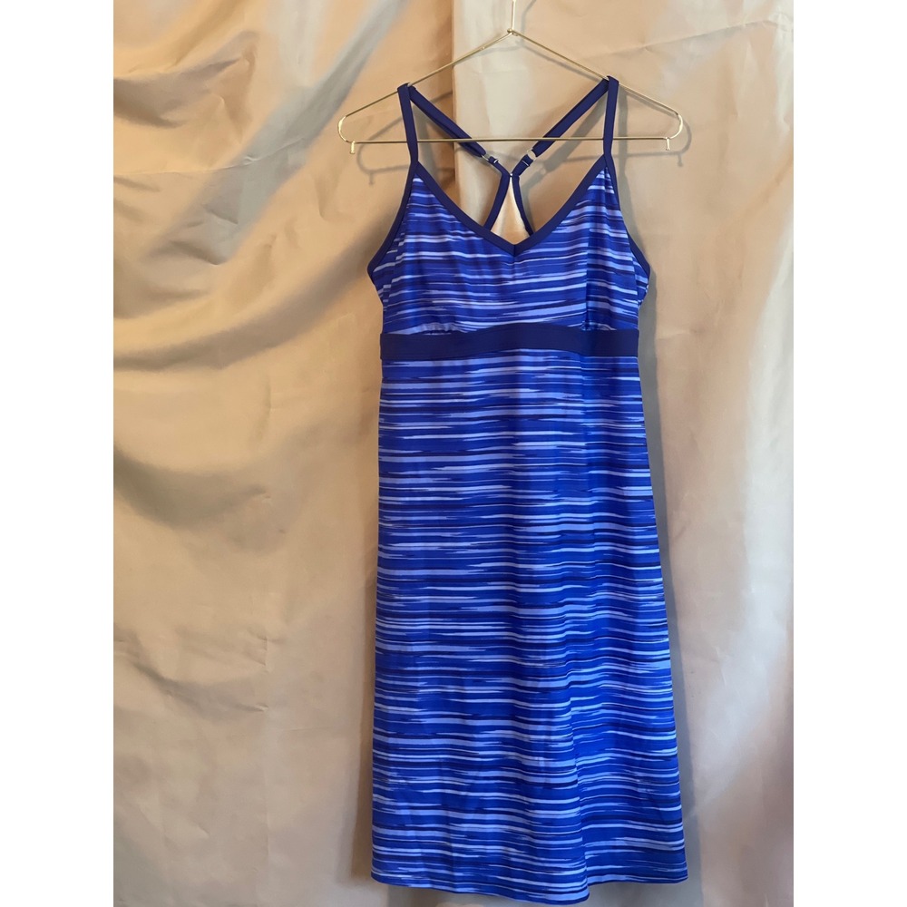 Athleta Blue Striped Swim Dress Adjustable Racerback Shelf Bra 984279 Womens M